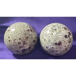 Pair Silver/Black Marbled Ceramic Decorative Balls 4.5"  Orb Sphere Home Decor